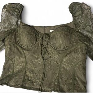 Chelsea & Violet green lace top with tie detail.